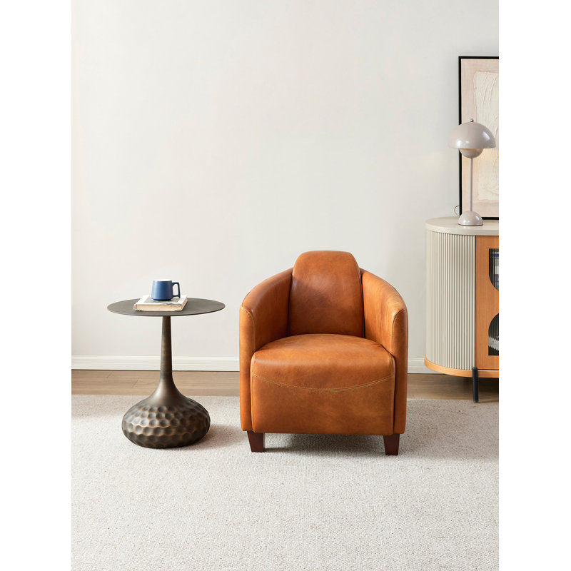 Fauteuil demi-tonneau en cuir véritable Clubhouse, Brun