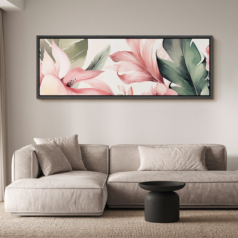 «Flower Blossom Delicate Floral Watercolor Soft Pink Blossoms Illustration», reproduction encadrée sur toile