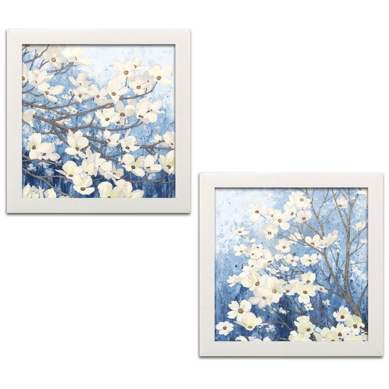 « dogwood fleurs i & ii indigo », ensemble de 2 reproductions d’art en acrylique, H 12 po x l 12 po x P 0,75 po, Toile tendue