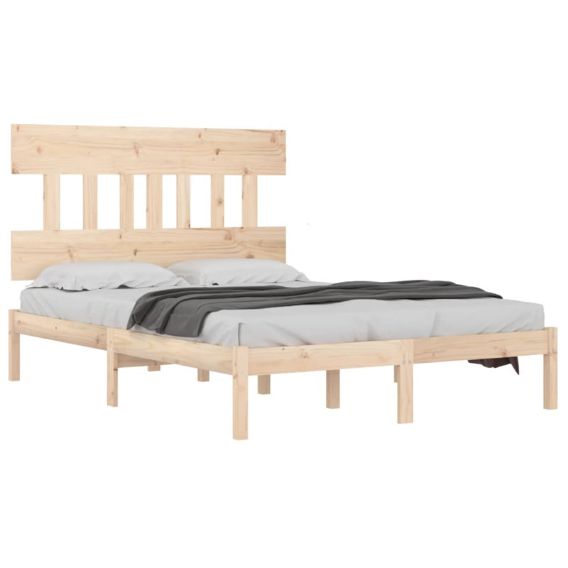Bed Frame Solid Wood, Natural, Kingsize (5')