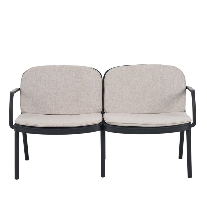 Outdoor Patio PP Loveseat Frame With  Cushion, Beige, Black