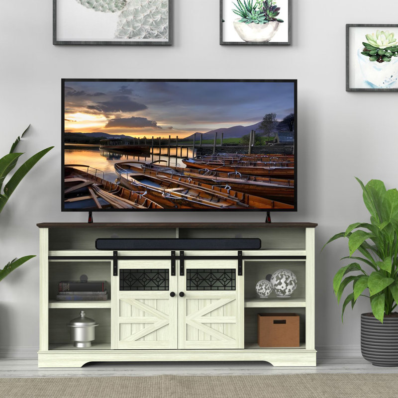 Tv Stand For Tvs Up To 75" With Open Shelves,Entertainment Center With Storage Cabinet, Beige