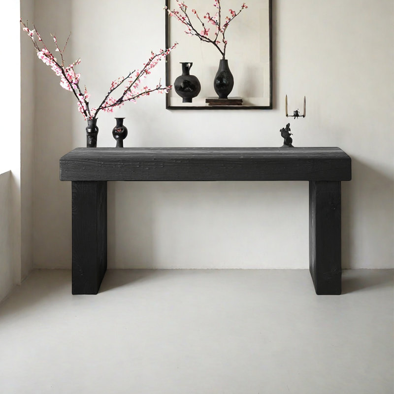 Simple solid wood black console table, 27.56" H x 62.99" W x 13.78" D