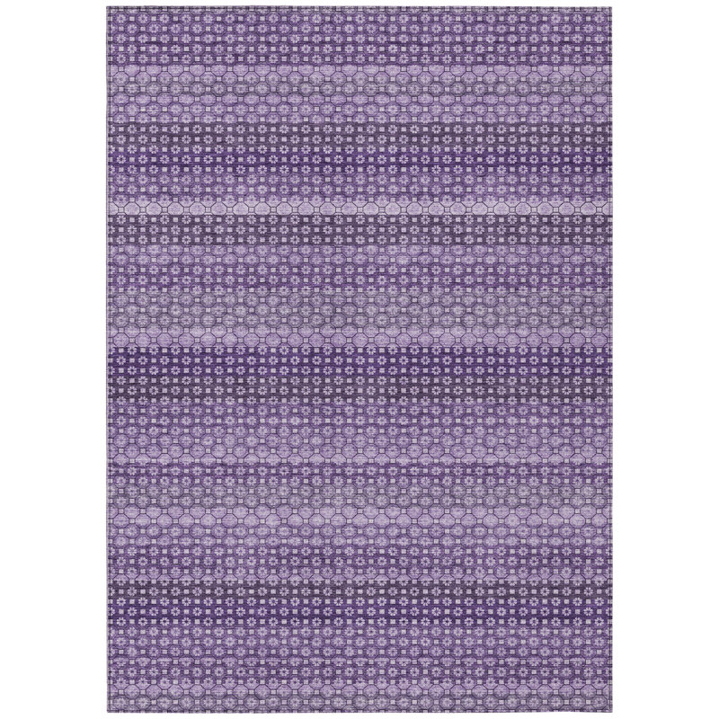 3' X 5' Lavender And Purple Striped Washable Indoor Outdoor Area Rug