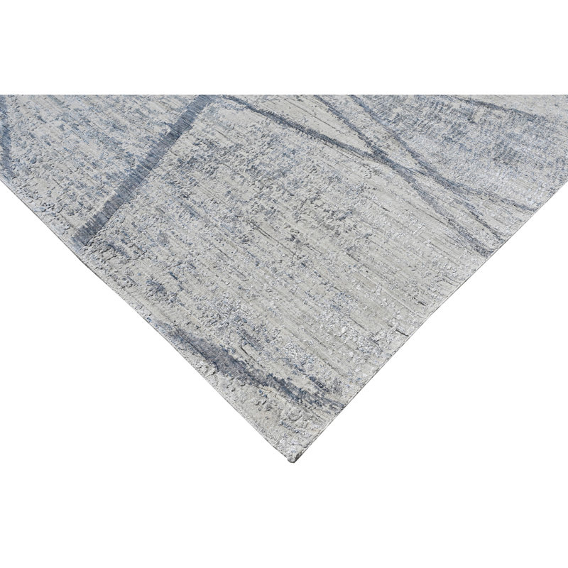 Abstract Area Rug in Ivory/Light Blue/Gray, Rectangle 6' x 9'