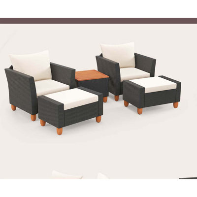  Ensemble de 5 meubles avec table de rangement et coussins de patio