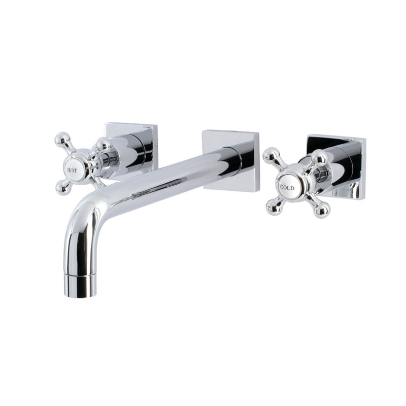 Kingston Brass Manhattan Two-Handle 3-Hole Wall Mount Roman Tub Faucet, Polished Chrome, Cross Round