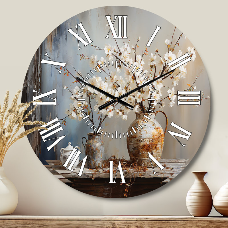 Horloge murale poterie et fleurs, Medium