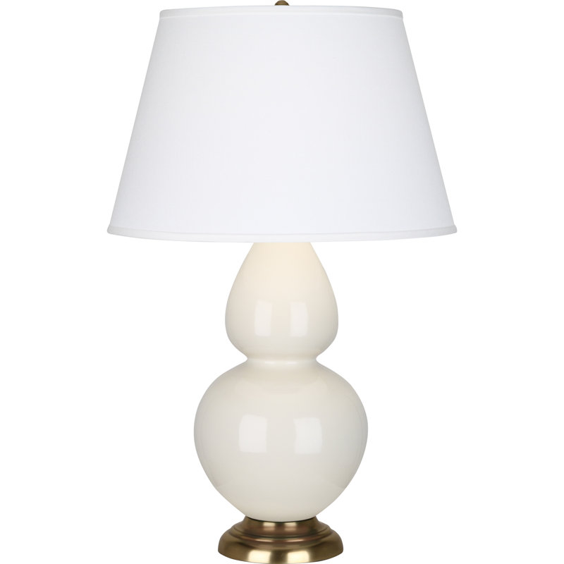 Double Gourd Ceramic Table Lamp, Bone/Brass, Pearl