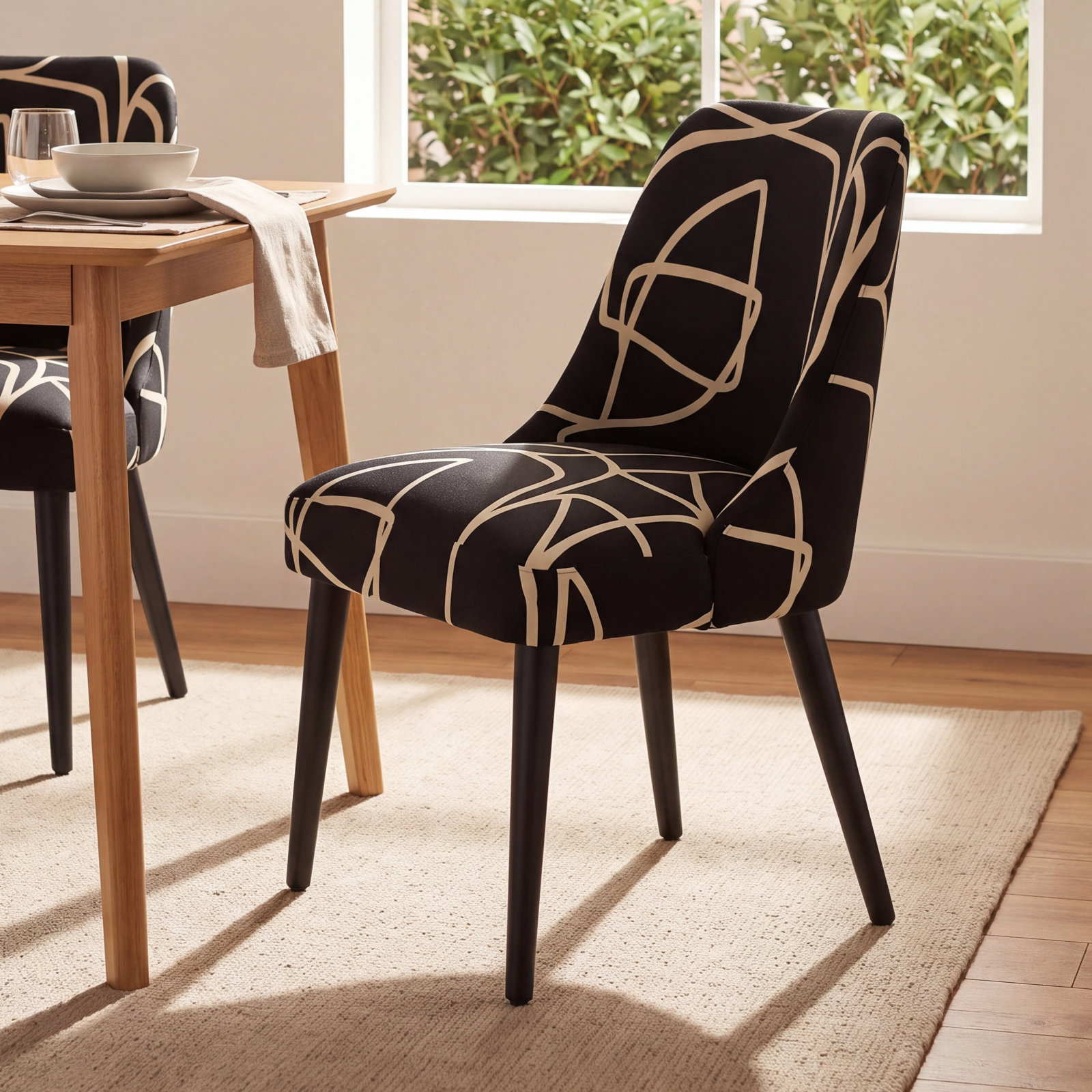 Pensford Parsons Dining Chair, Mona Abstract Black, Black Wood