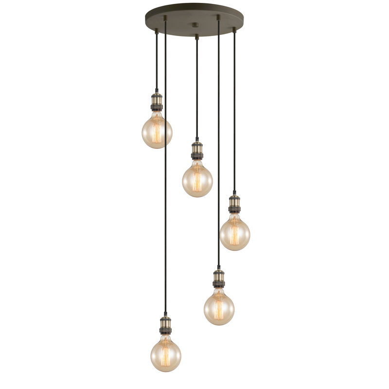 Luminaire suspendu pour grappe 5 lumières Pinnix, Laiton antique / laiton