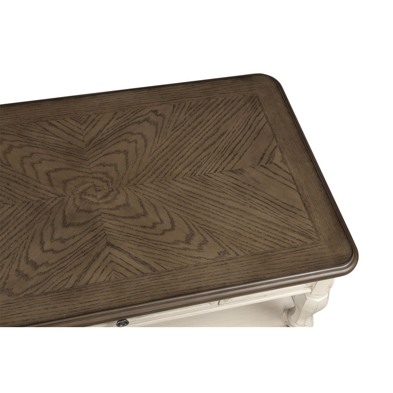 Table de chevet antique blanche et brune avec rangement