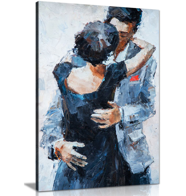 Romantic Embrace Couple Kissing - Wrapped Canvas Painting, 31cm H x 20cm W