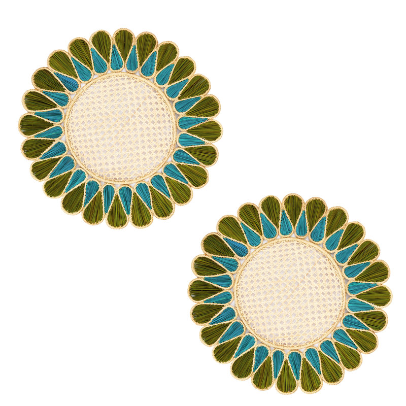 Napperon Drops - ensemble de 2, Olive / aigue-marine