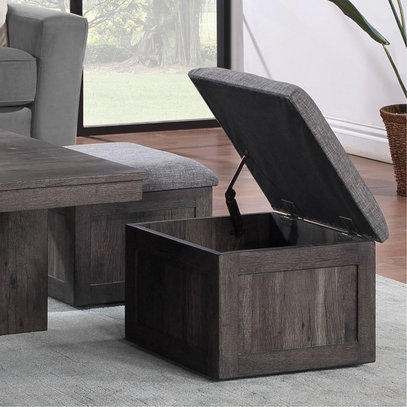 Table basse 38 po en bois rustique avec tabourets de rangement Moseberg, Brun rustique