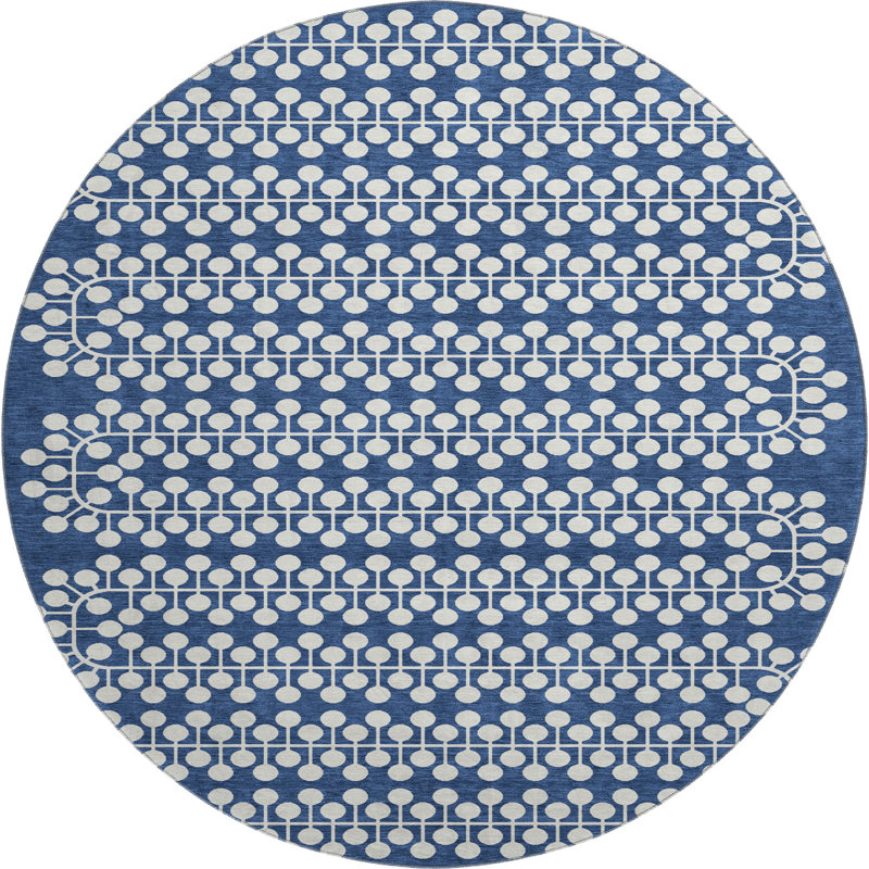 Premium Machine Washable Mayfield AMF2247 Geometric Rug, Navy, 8' Round