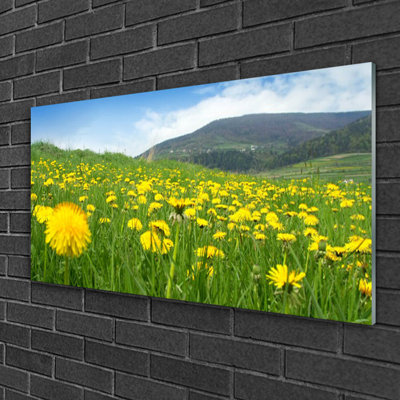 Nature Dandelion Field - No Frame Print on Glass