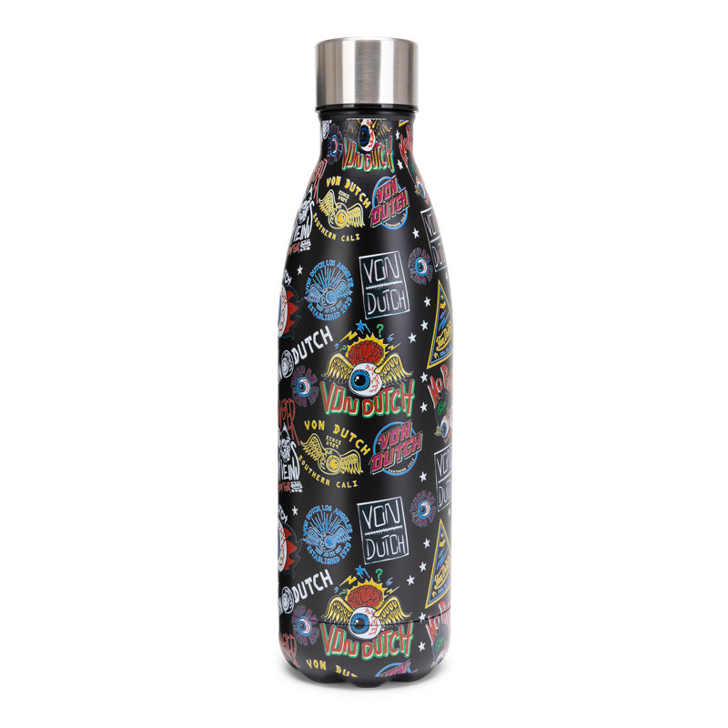 Von Dutch 24oz Jax Black Hydration Double Walled Insulated Stainless Steel Bottle, Black