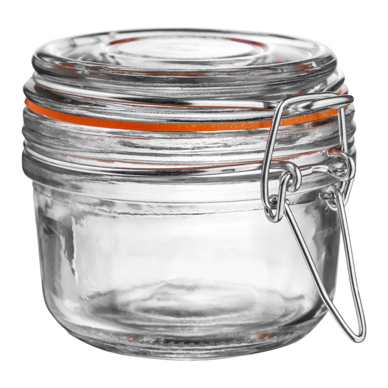 Argon Tableware - Glass Storage Jars, Clear/Orange, 7cm H x 7.5cm W x 7.5cm D
