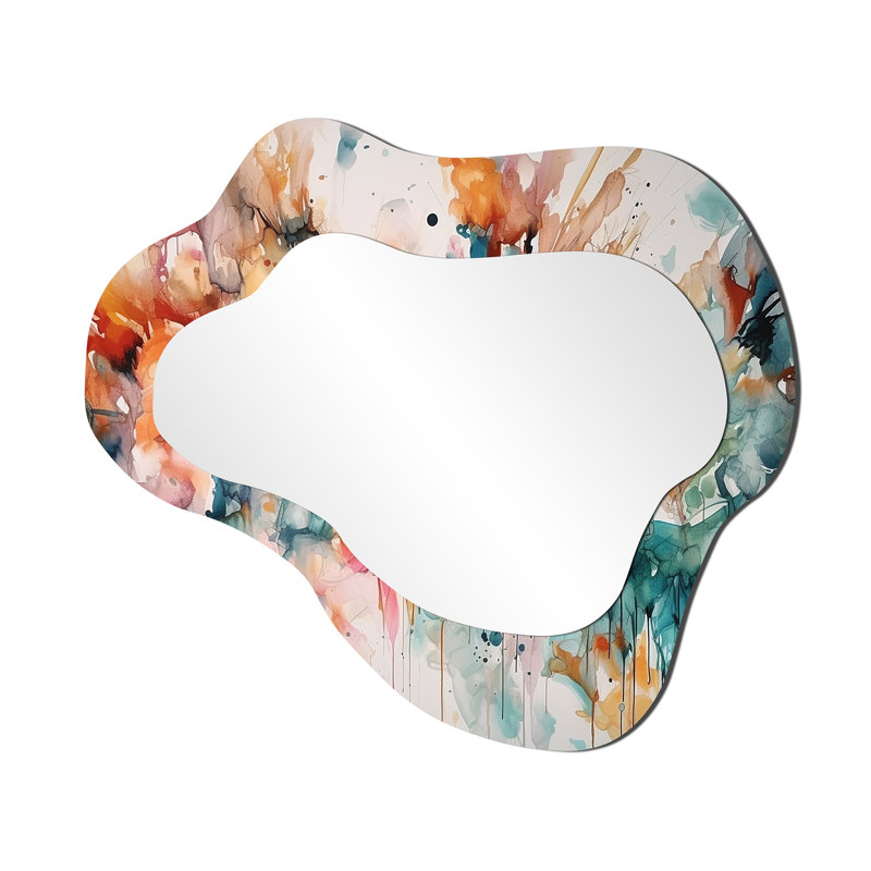 Captivating Boho Dance III - Abstract Cloud Decorative Wall Mirror, Blue Asymmetrical Large Mirror, Printed Metal Art
