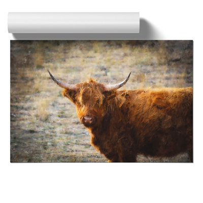 Highland Bull Cow Painting - Frameless Print