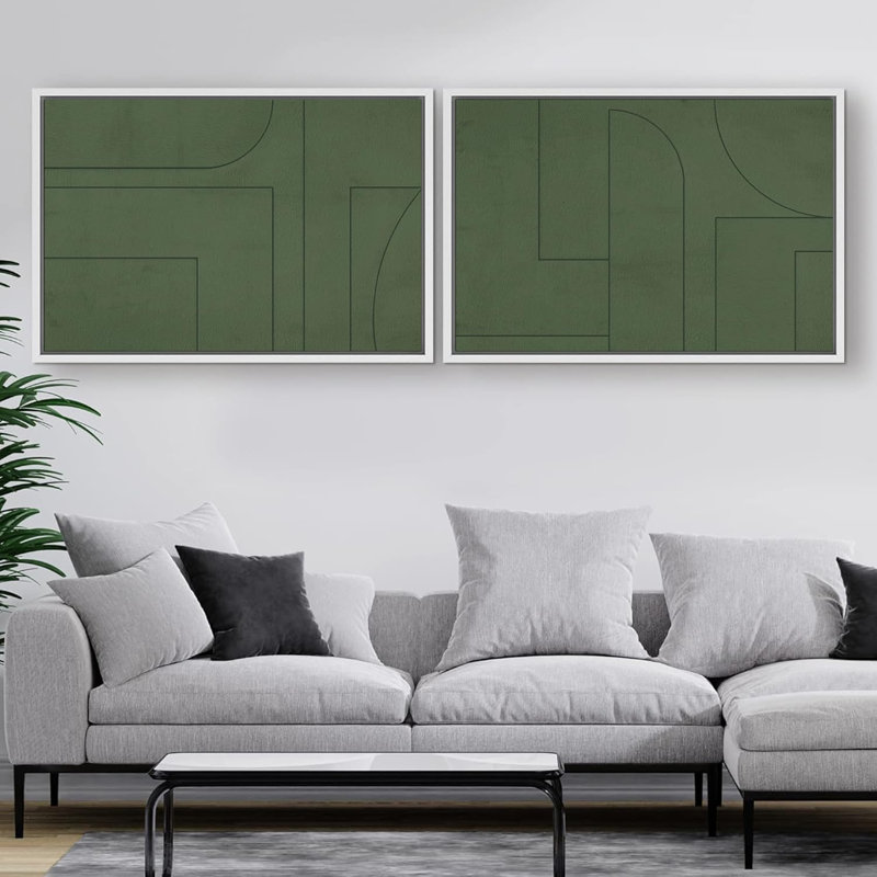«Emerald Green Mid-Century Modern Polygon», 2 pièces sur toile, H 16 po x l 24 po, Blanc