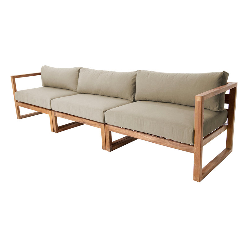 Jakaleb 123'' Wide Teak Patio Sofa with Sunbrella® Cushions, Antique Beige