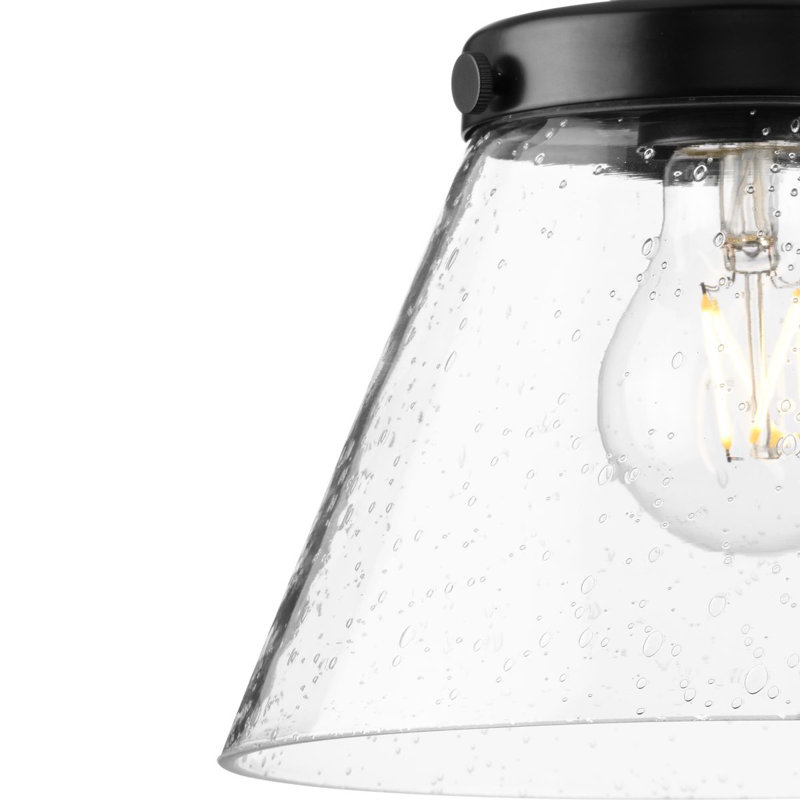 Luminaire suspendu conique à 1 lumière Landrich, Martelée transparente, Noir mat