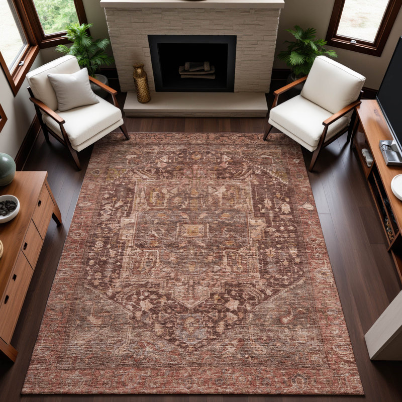 Premium Machine Washable Larock AMF1240 Medallion Rug, Rectangle 10' x 14'