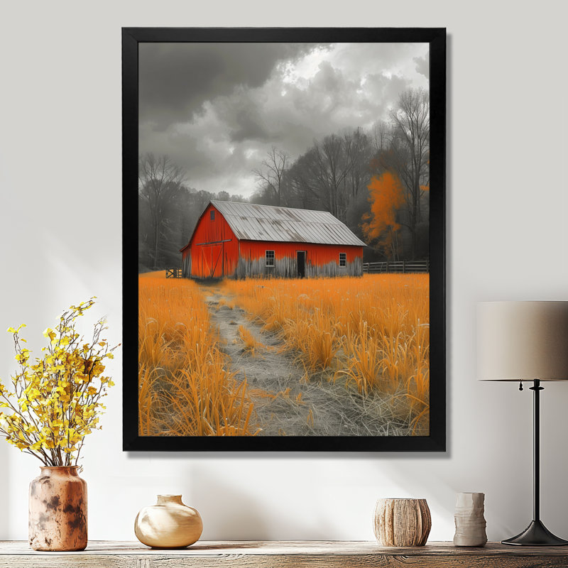Red Autumn Barn - Havre historique - décoration murale grange, Toile encadrée noire simple, H 20 po x l 12 po x P 1 po