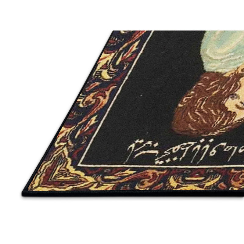 Tapis traditionnel noir / bleu / vert, Rectangle de 5 pi x 8 pi