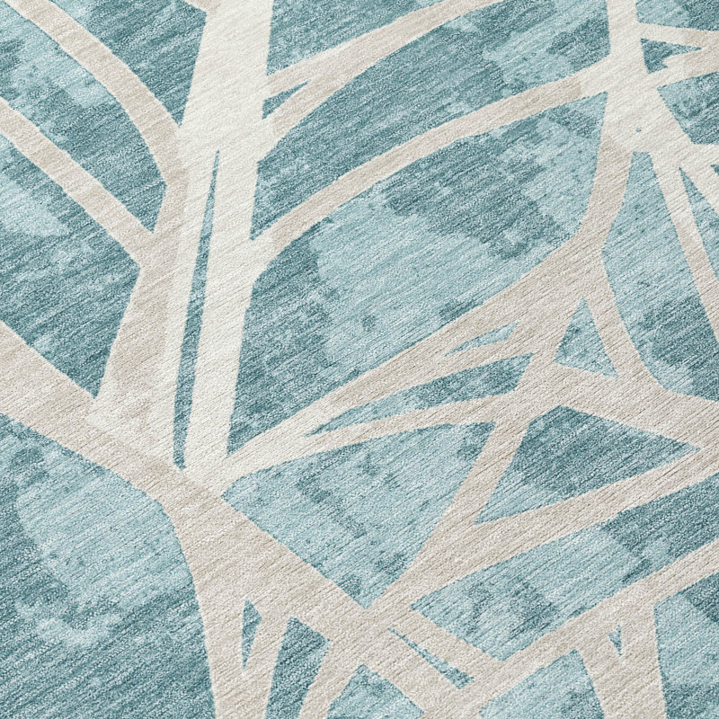 Machine Washable Indoor/Outdoor Chantille ACN2866 Botanical Rug, 1'8" x 2'6", Teal