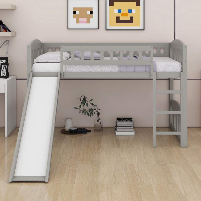 Lit mezzanine avec glissoire et échelle, Gris