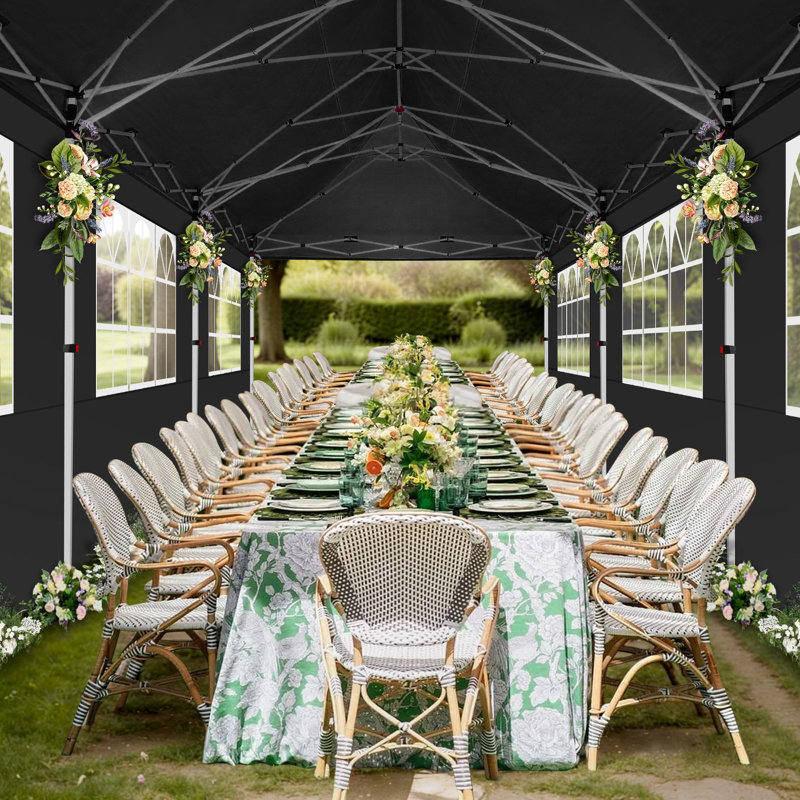 10x30 Pop Up Canopy Tent with 8 Removable Sidewalls, Easy Setup Canopy with Roller Bag and Sandbags, Waterproof UPF50+ Gazebo for BBQ Party Wedding Events