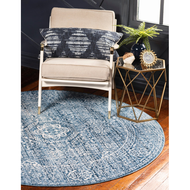 Tapis oriental bleu Rosamonde, Rond 3 pi 3 po