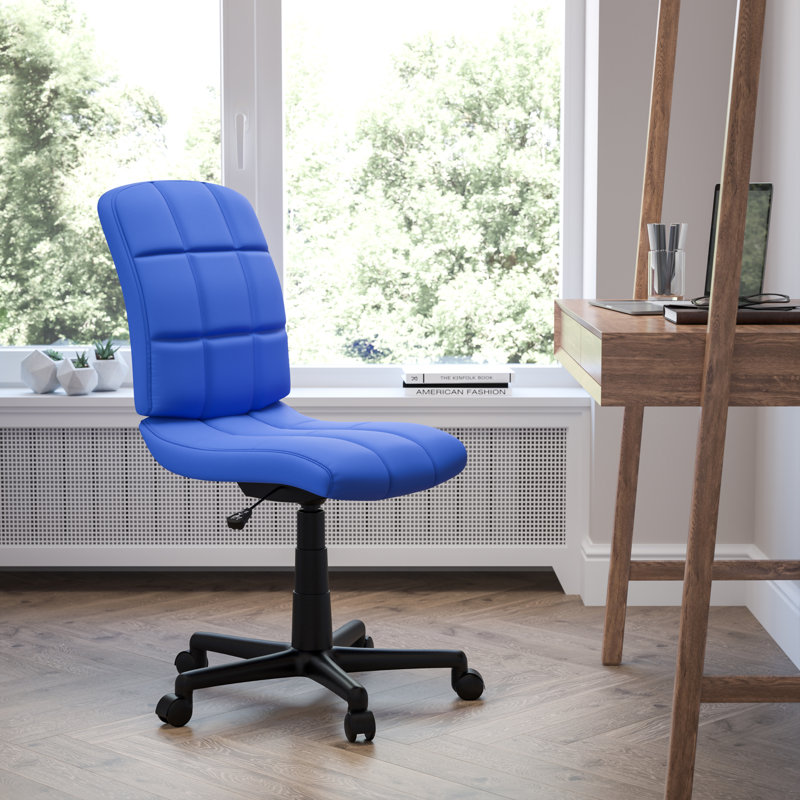 Mid-Back Quilted Vinyl Swivel Task Office Chair, No Arms, Blue
