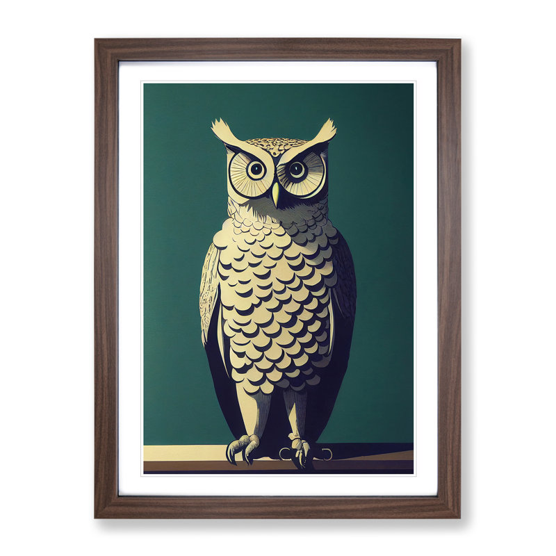 An Exciting Owl - Wall Art, 34cm H x 25cm W, Walnut Framed