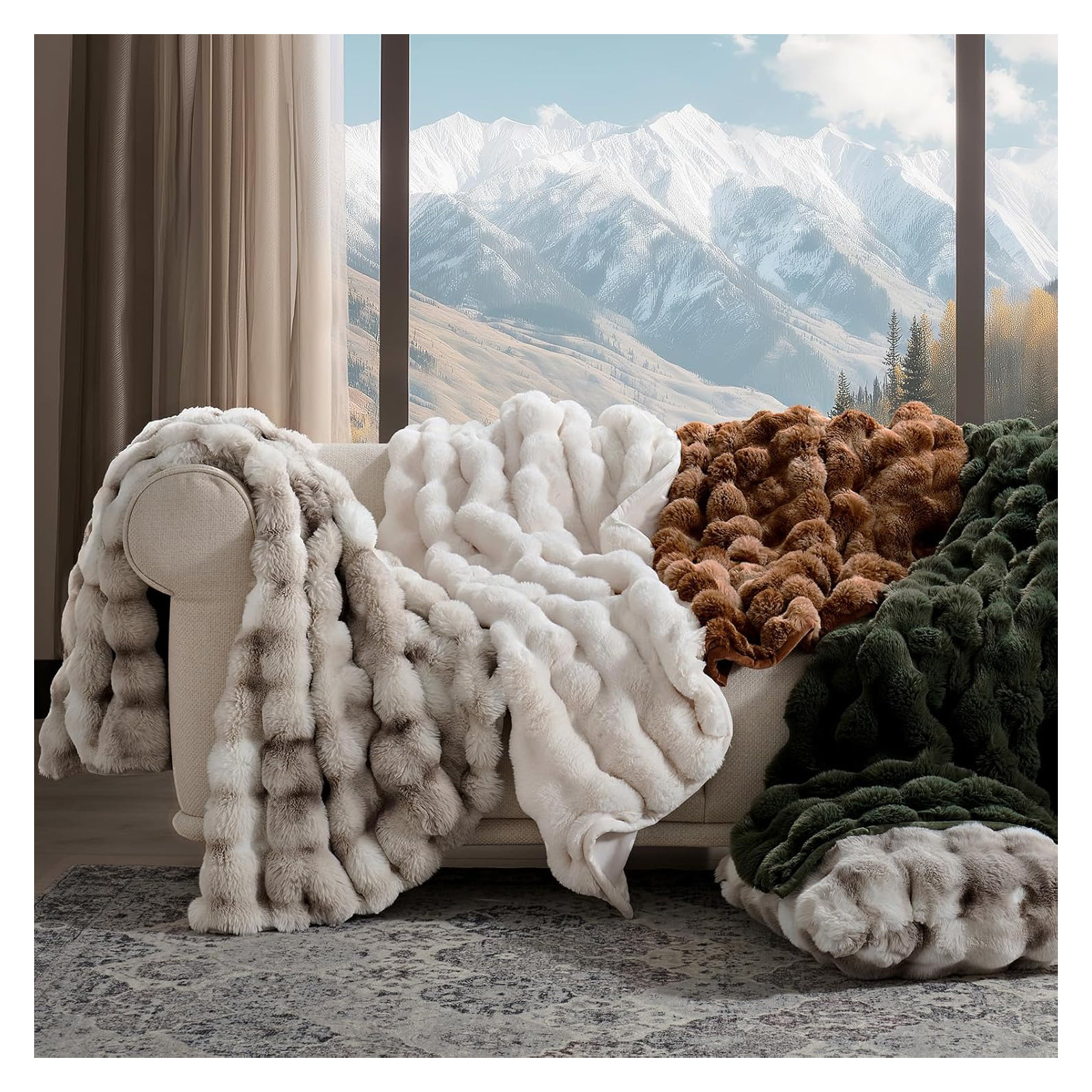 Ridgeline Faux Fur Throw Blanket, 60" L x 50" W, Deep Indigo Marble