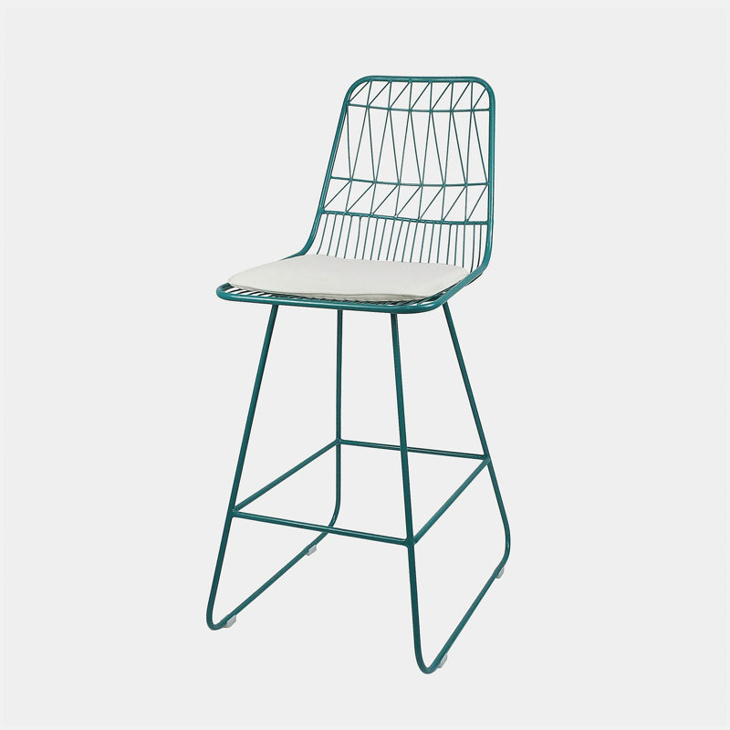 TABOURET NIEZ, Coussin beige / structure bleu sarcelle