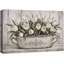 Œuvre de tulipes blanches en pot rustique en métal, photos de cuisine florale de campagne, impression sur toile encadrée-131654431-131654434