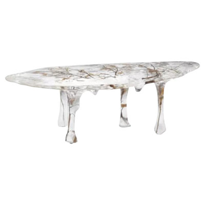 Table basse en cristal avec glaçons et branches en bois - table de salon de luxe moderne, L 45 po x l 25 po x H 15,7