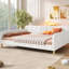 Lit de jour rembourré beige, grand lit, 4 pieds, pin et cadre, fonctionnel pour le salon, taille avec lin, support solide et polyvalent, facile à installer