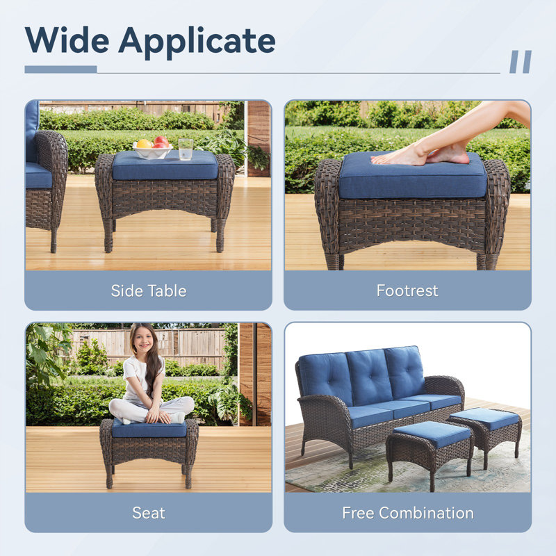  Valierius L-Shaped Outdoor Sectional Sofa Set With Fire Pit, Swivel Chairs & Ottomans, Blue