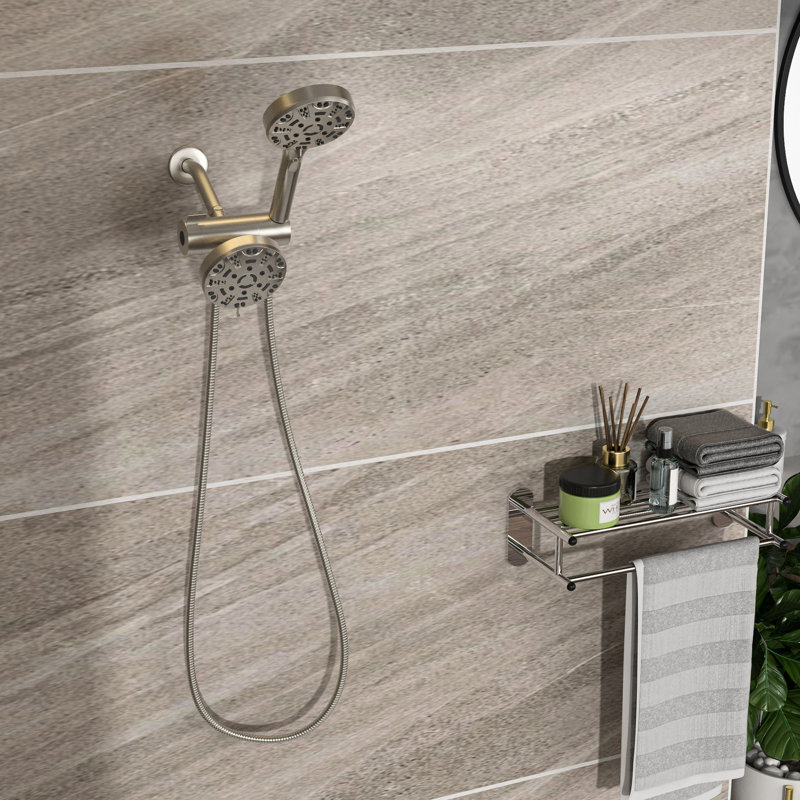 Pomme de douche à effet de pluie 4,7 po et système de douche à 8 poignées, nickel brossé, multifonction en plastique et douche, aspect nickel