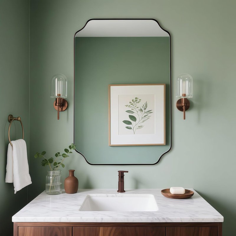 Miroir de salle de bain Modern Cadre en acier inoxydable, 32 po x 24 po, Bronze brossé