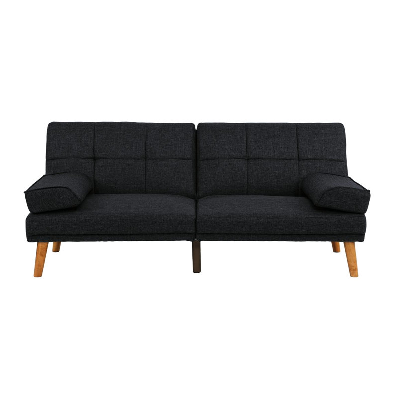 Canapé convertible en polyfibre avec pieds en bois massif, canapé moderne, rembourrage en mousse, Bleu
