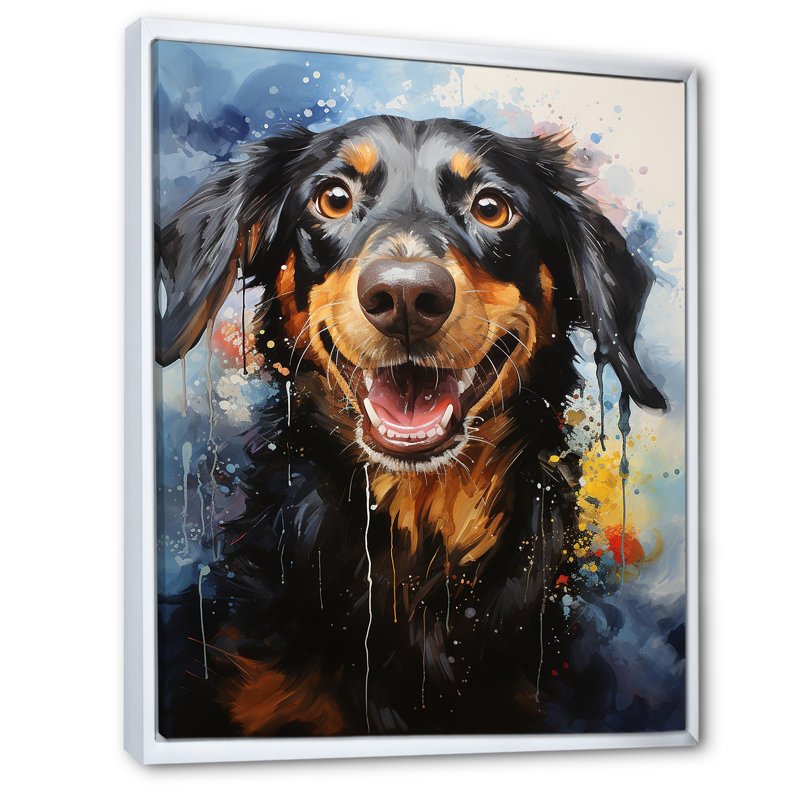Teckel délice sur toile, Cadre flottant blanc, H 32 po x l 16 po x P 1 po