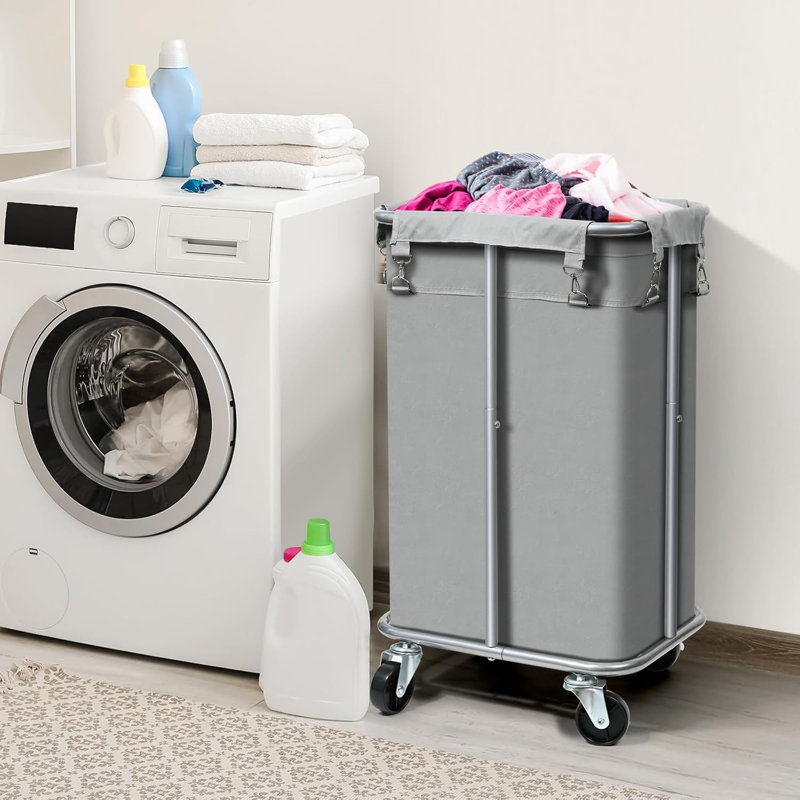 Laundry Basket With Wheels, Rolling Laundry Hamper With Removable Bag, 100L Laundry Sorter Cart, Tall Narrow Slim Clothes Hamper Organizer With Sturdy Metal Frame