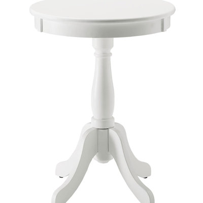 White Wooden Side Table With Round Top - Ideal For Family Time, 18.5In Diameter X 25.5In High, Pedestal Base Charming And Country Decor