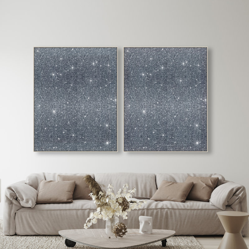Deep Blue Set Canvas Abstract Print by Oliver Gal, Black Frame, 16 x 20, 37"H x 46"W, Silver Floater Frame